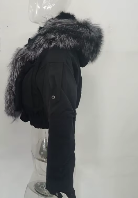 Real Fur Liner Real Fur Collar Hood Crop Coats