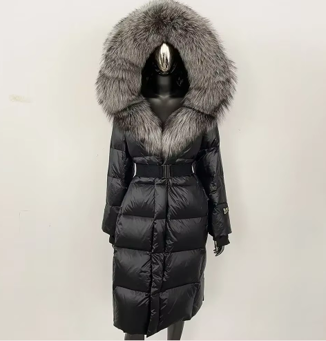 Real Fur Hooded X-long Duck Down Puffer Coats