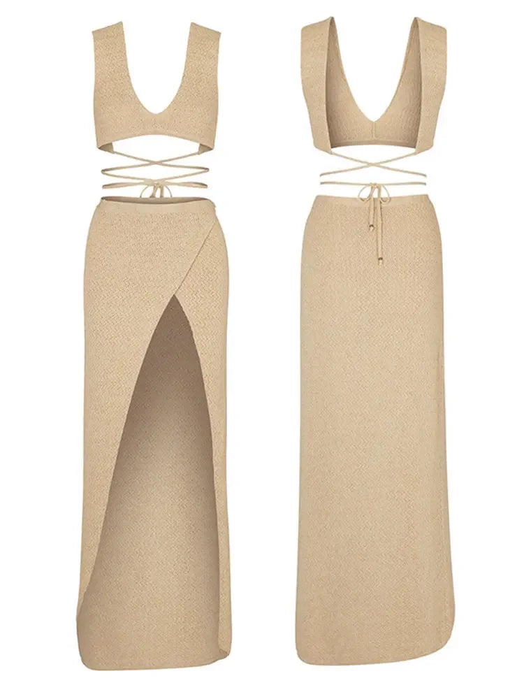 Bra Crop Top & Long Skirt Sets