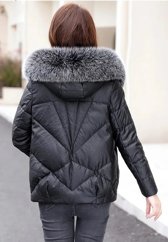 Leather Jackets Duck Down Hooded Real Fur
