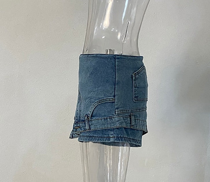 Jean Pocket Skirt Denim Shorts