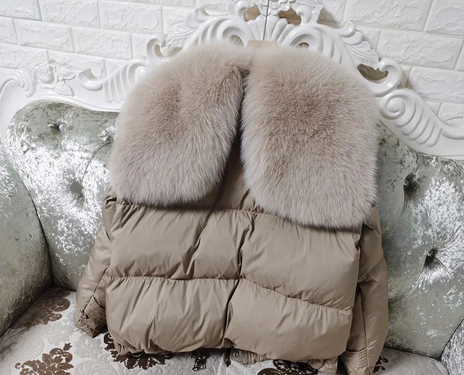Losse Duck Down Real Fox Fur Collar Parka Puffer Coats