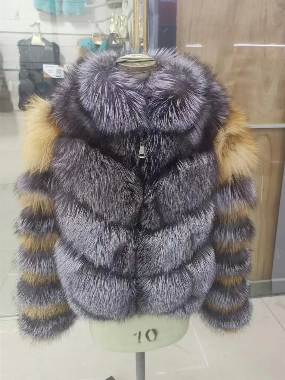Triple Color Pattern Real Fur Coats Unisex