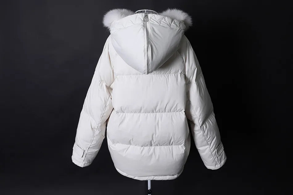 Losse Duck Down Real Fox Fur Collar Parka Puffer Coats