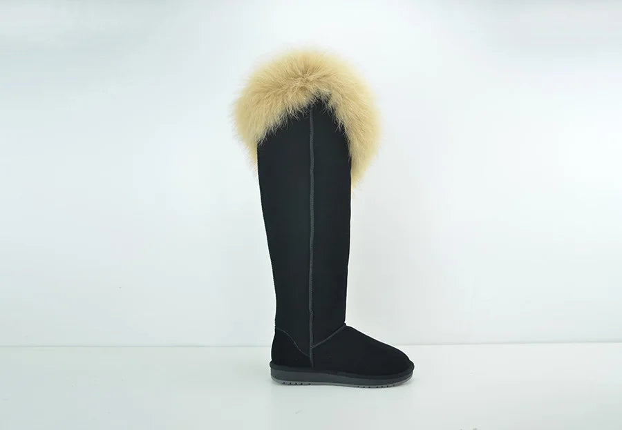 Genuine Leather Natural Side Fur Long Boots