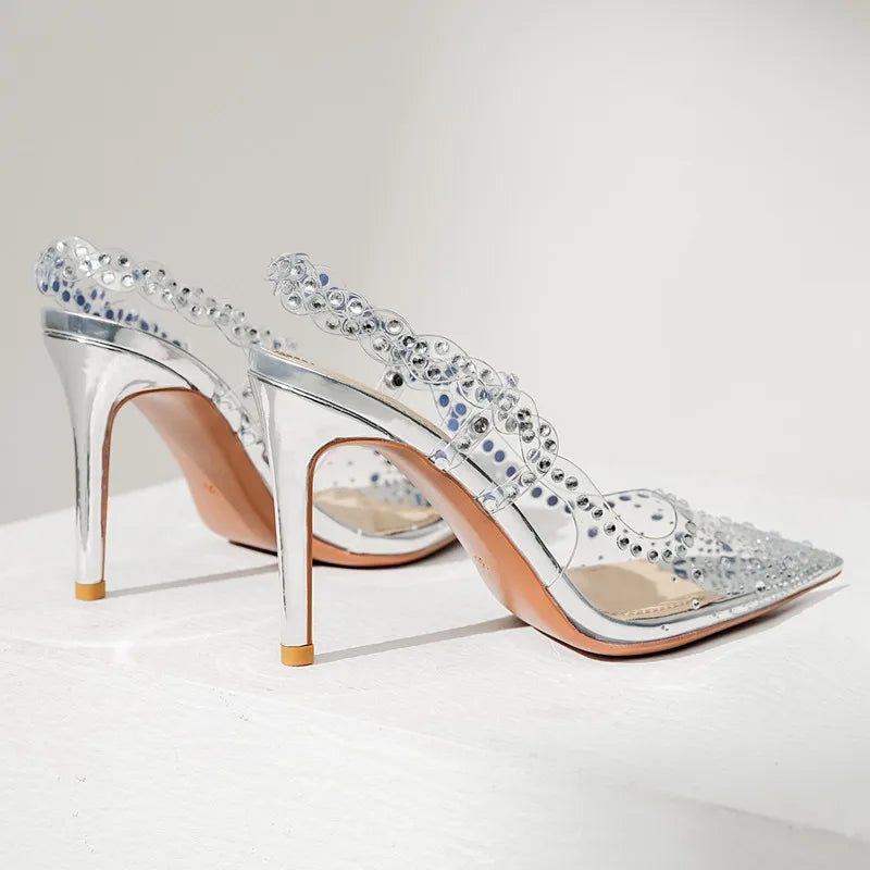 Crystal Transparent Slingbacks Stiletto High Heels