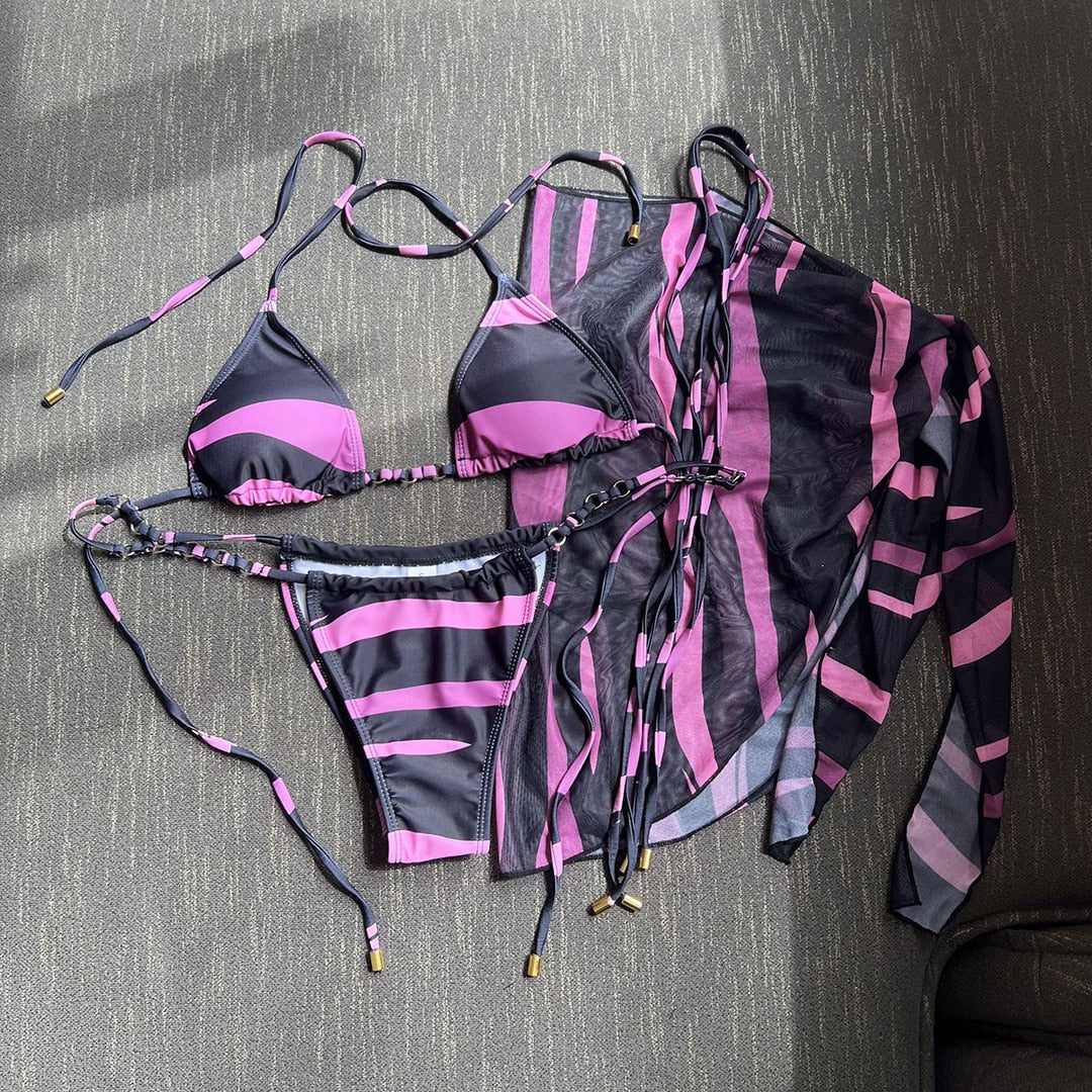 Printed Wrap Around Bikini Set & Mini Skirt