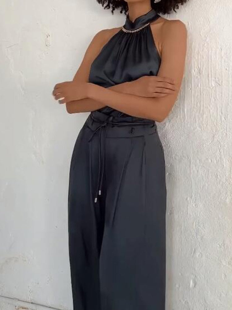 Bronze Sleeveless Top & Wide Leg Pants Set