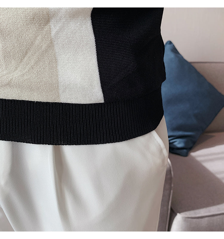 Knit Contrast Stripe Short Sleeve POLO Shirts