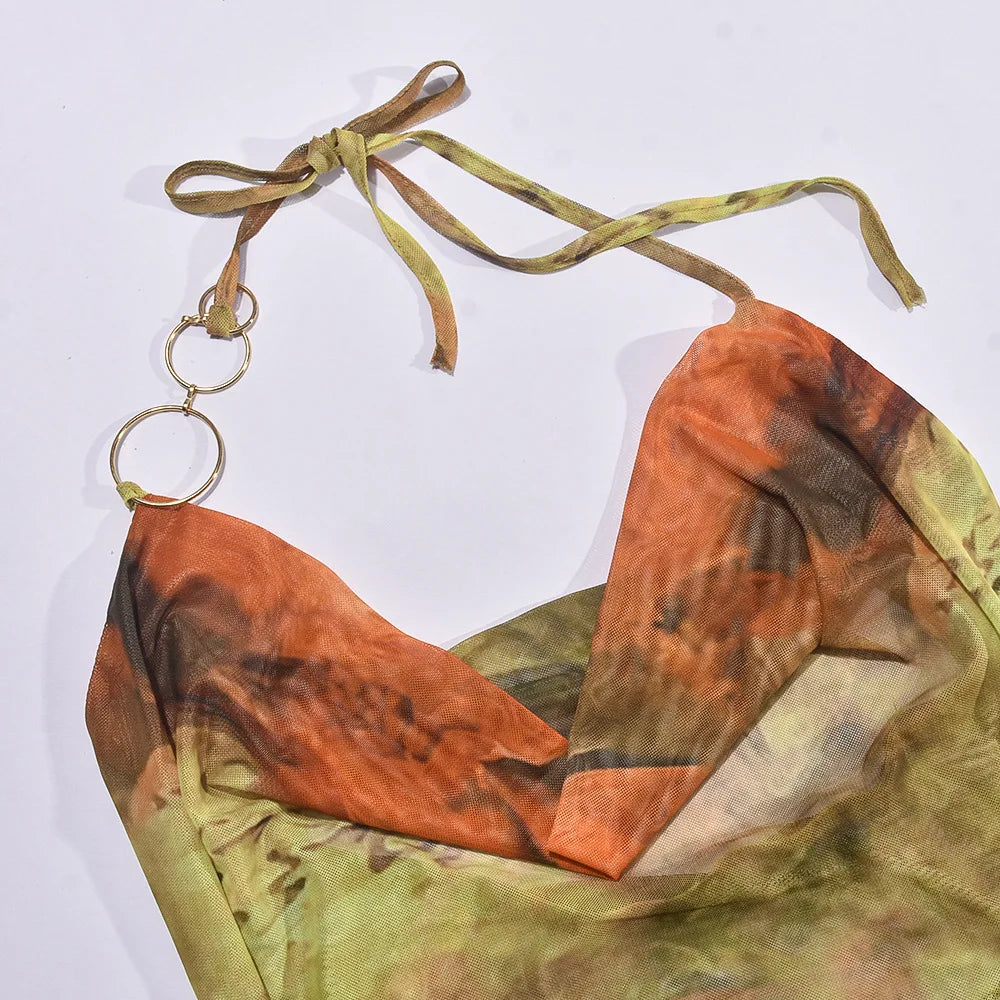 Print Halter Sleeveless Midriff Mini Dress