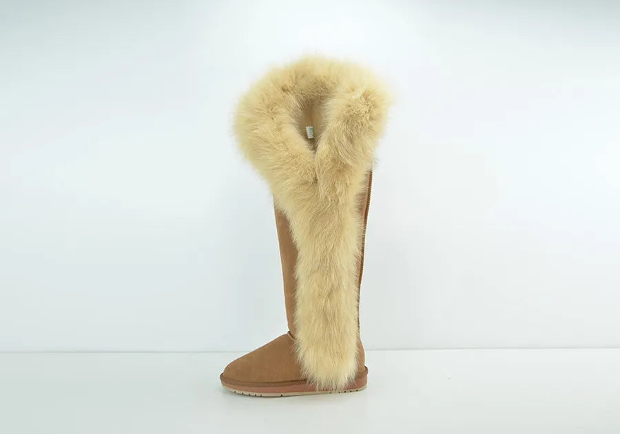 Genuine Leather Natural Side Fur Long Boots