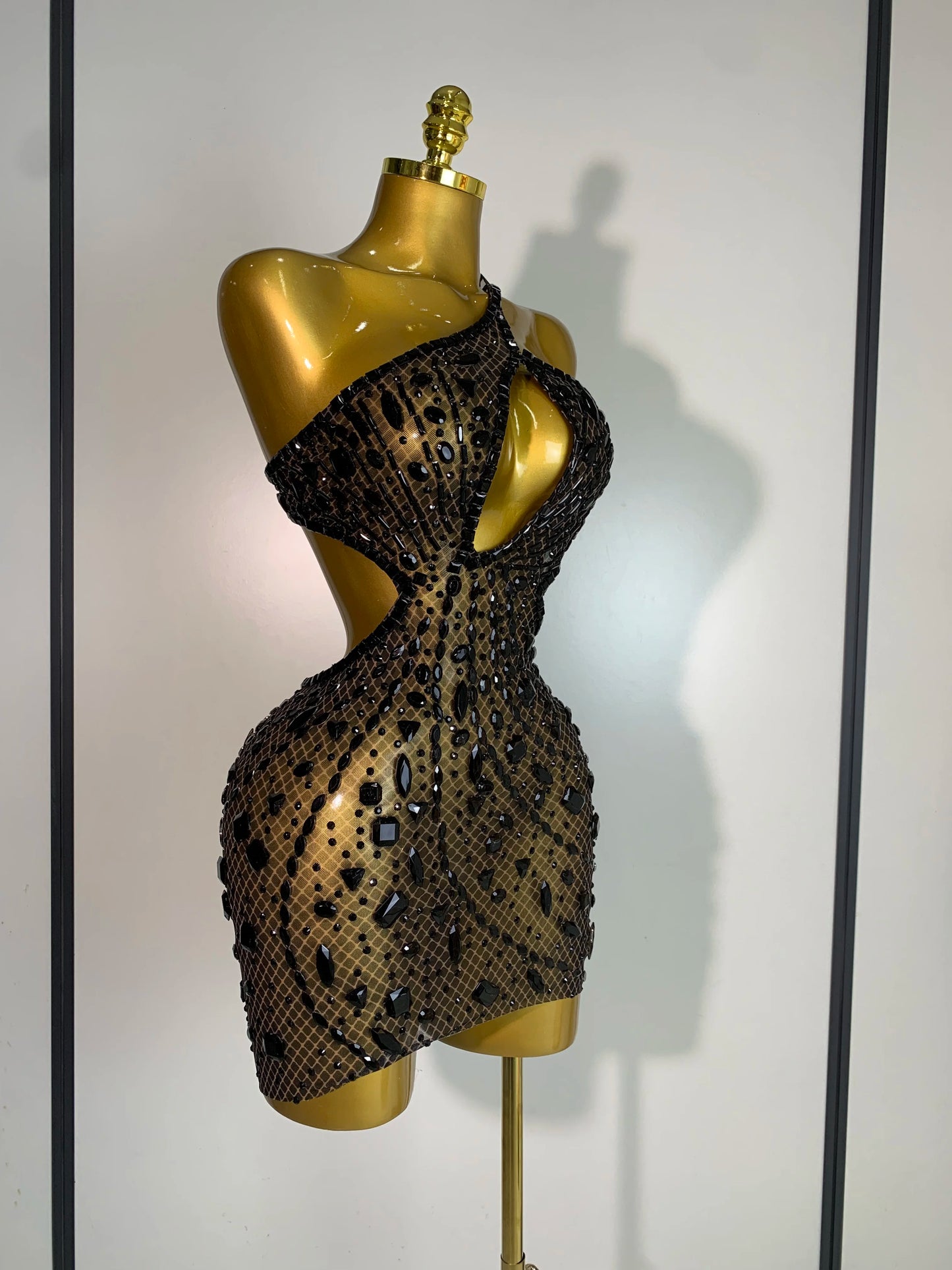 Rhinestone Hollow Backless Mesh Mini Dresses