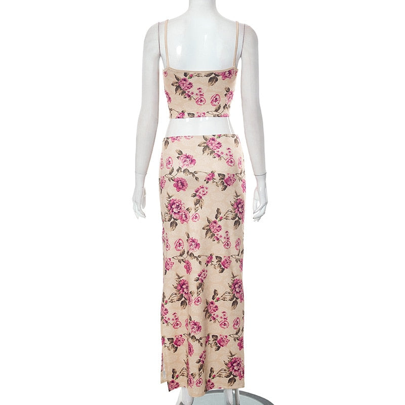 Flora Tank Crop Top & Long Skirts Set