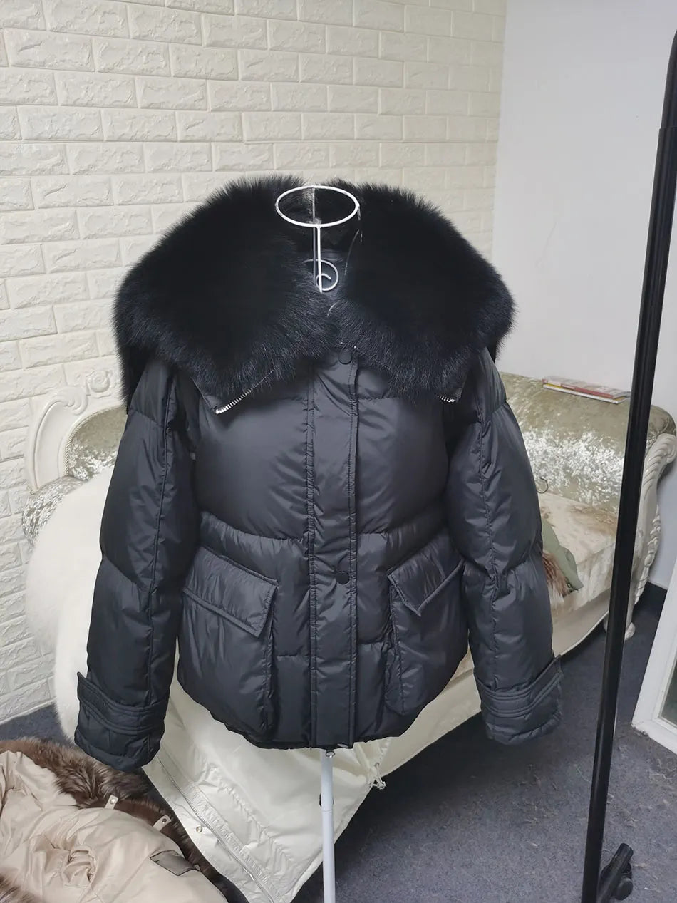 Losse Duck Down Real Fox Fur Collar Parka Puffer Coats