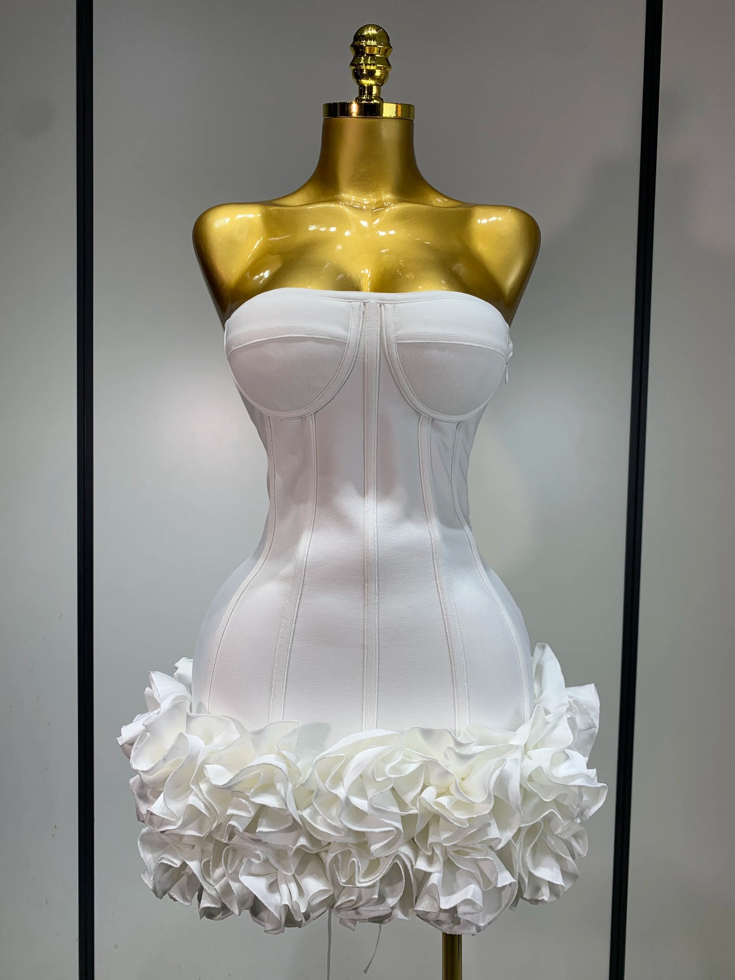 Strapless 3D Flowers Mini Dresses
