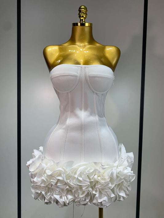 Strapless 3D Flowers Mini Dresses