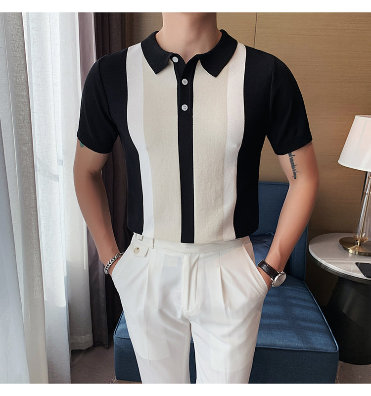 Knit Contrast Stripe Short Sleeve POLO Shirts