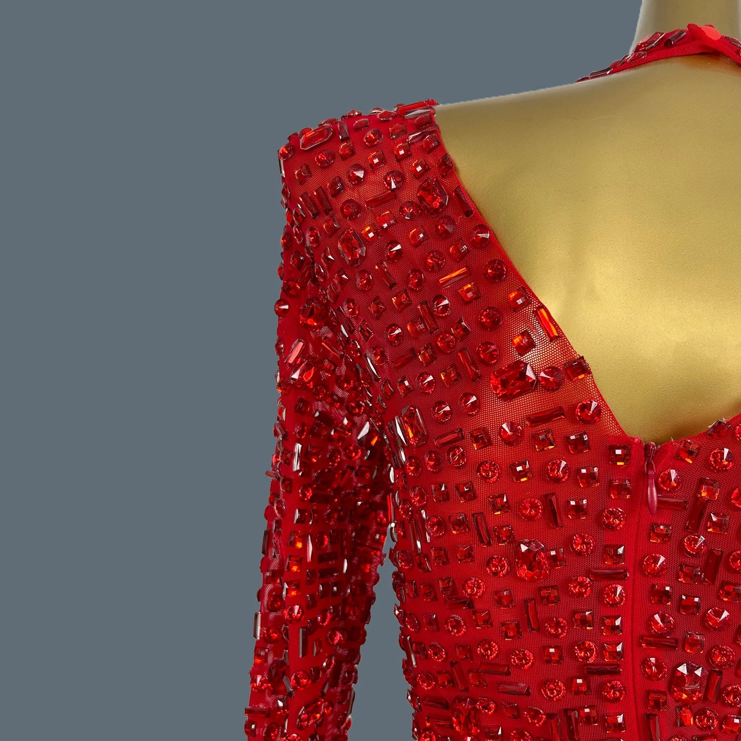 Crystals Mesh See Through Long Dresses