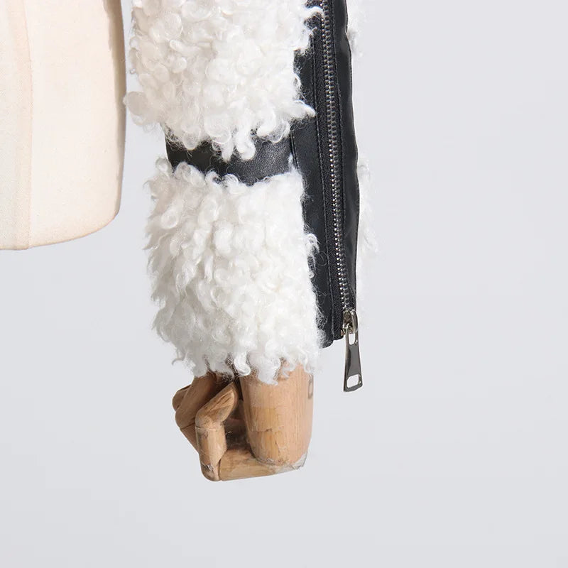 Pu Leather Fake Lambswool Fur Coats