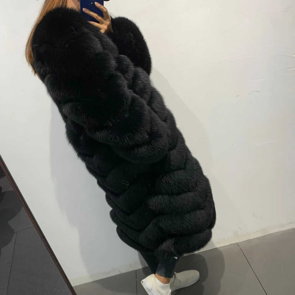 Long Pattern Natural Real Fox Fur Coats
