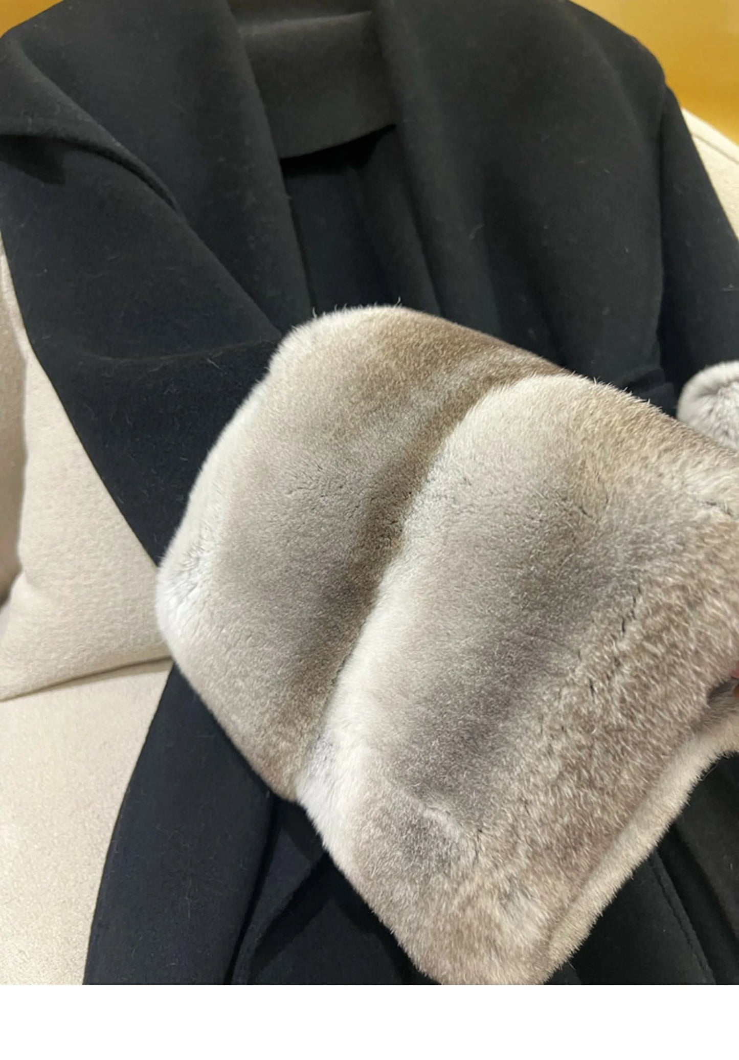 Long Cashmere Coats Real Fur Cuff