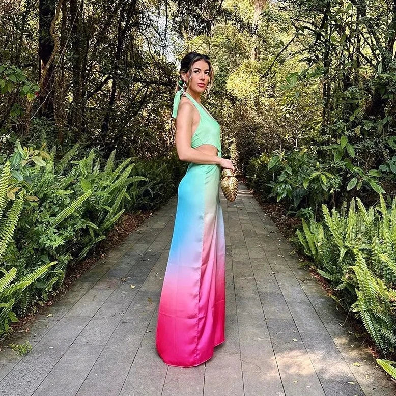 Tie-dye Hollow Backless Maxi Dress