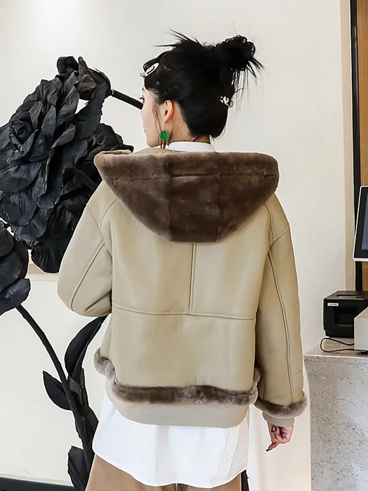 Genuine Leather Coats Hooded Real Shearling Fur