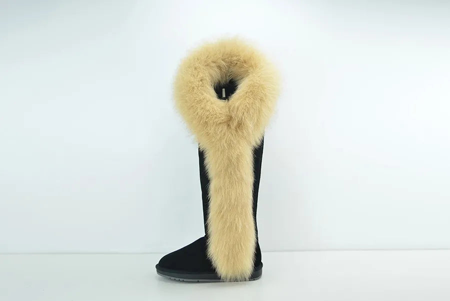 Genuine Leather Natural Side Fur Long Boots