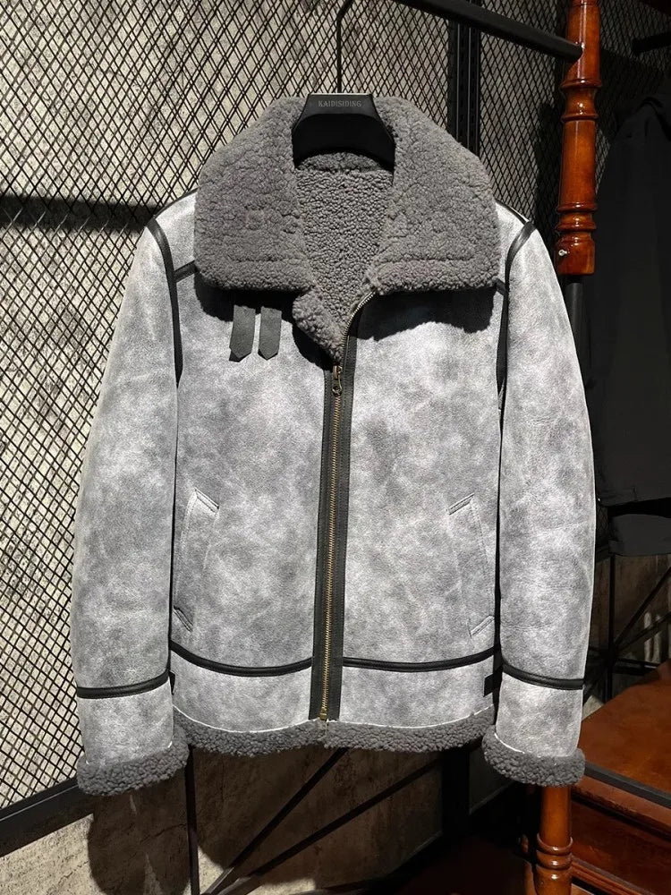 Light Gray Genuine Leather Coats Real Shearling Fur