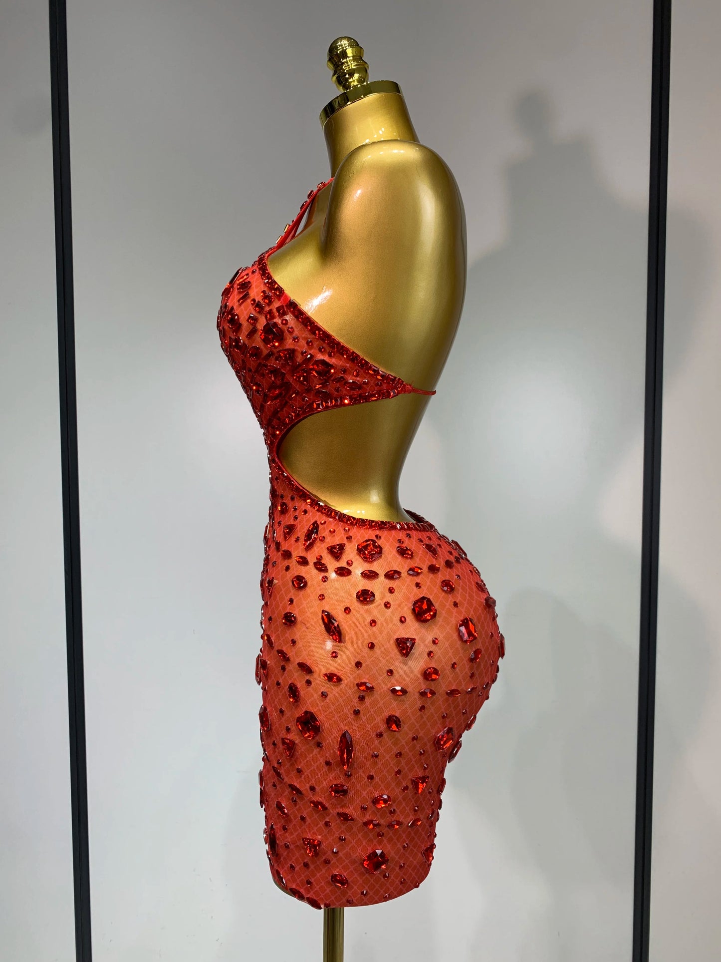Rhinestone Hollow Backless Mesh Mini Dresses