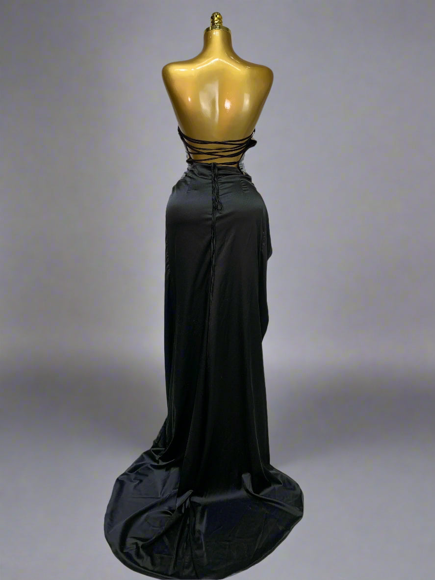 Gold Metallic Laced-up Top Long Dress