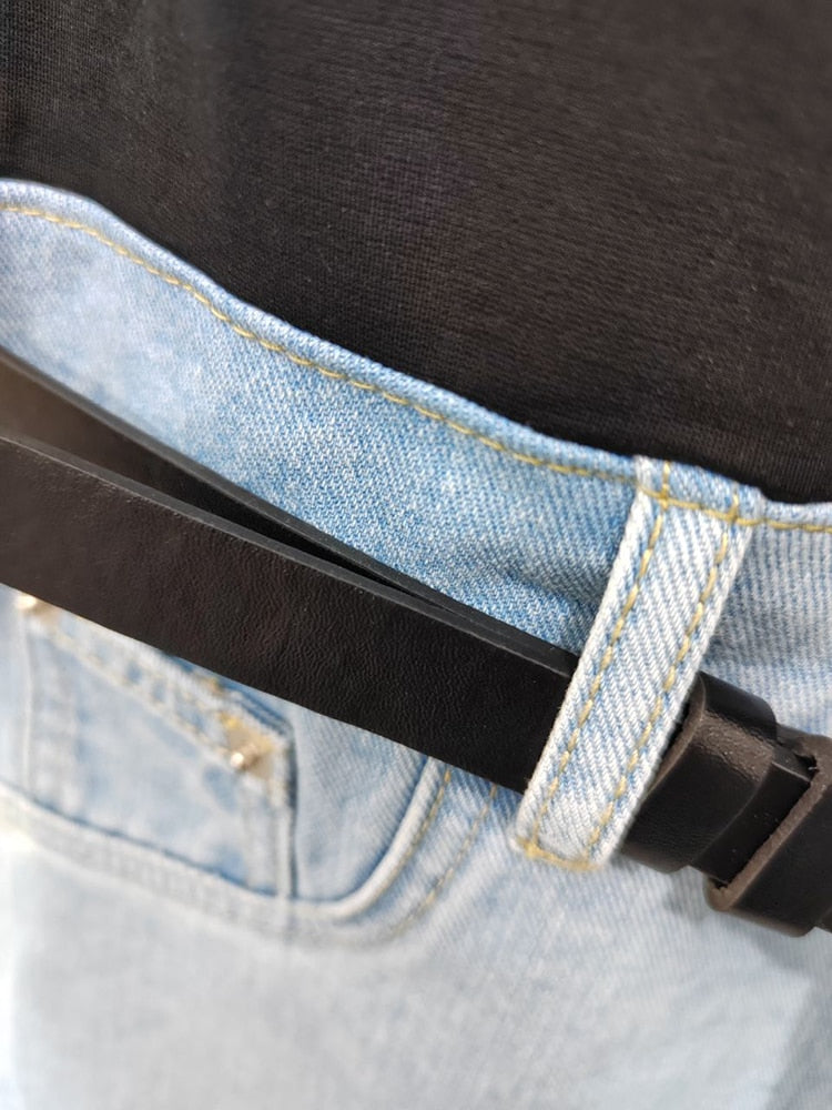 Spliced Buckle Thigh Denim Wide Leg Pants