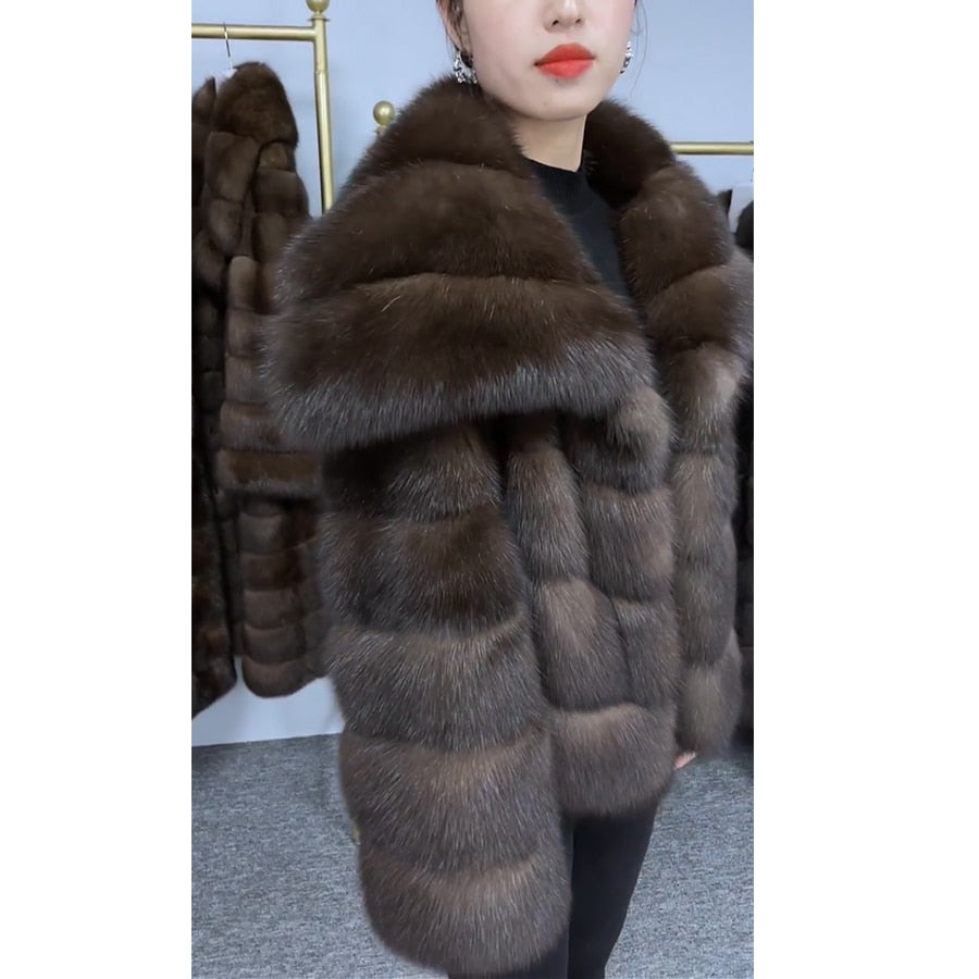 Real Fur Large Turn-Down Collar Short Coats