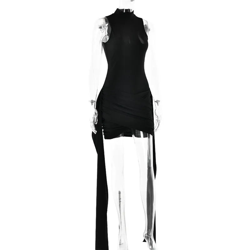 Turtleneck Sleeveless Hip Tassel Mini Dresses