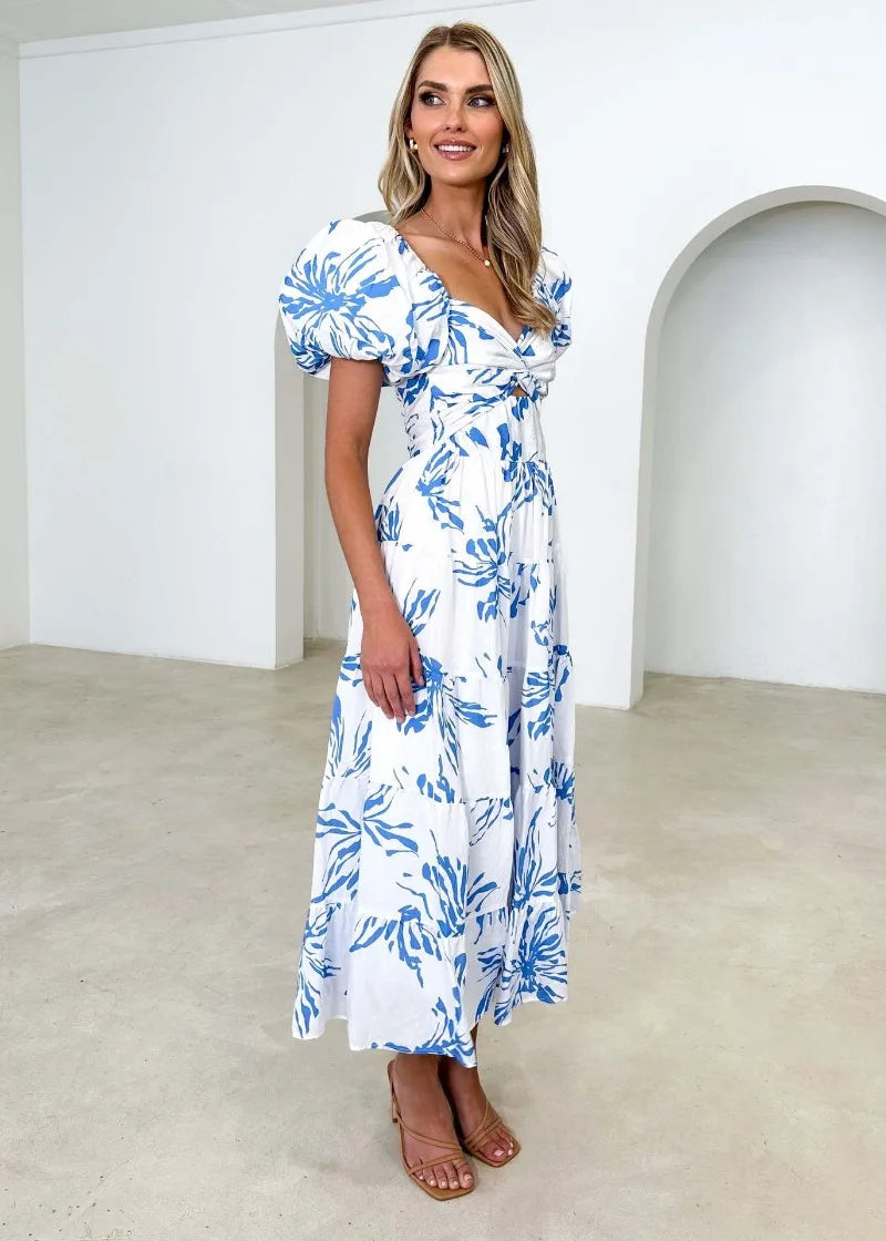 Puff Sleeve Off Shoulder Maxi Dresses