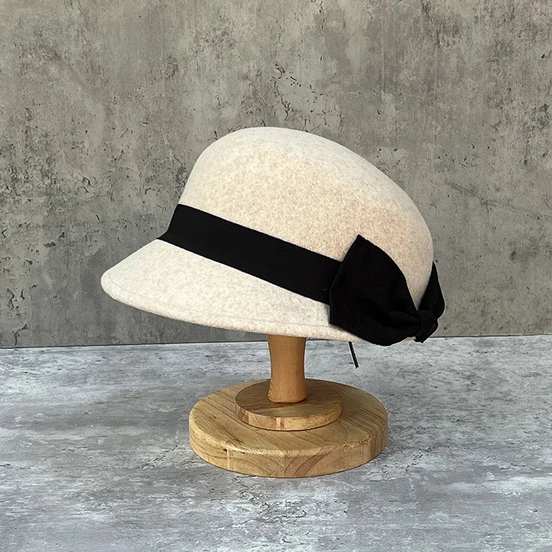 Elegant Bow Wool Equestrian Hat Vintage Style