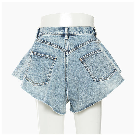 Crystal High Waist Extra Loose Leg Denim Shorts