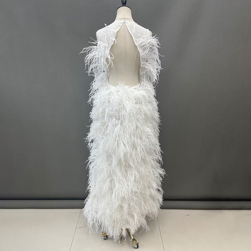 Real Ostrich Feather Long Dresses