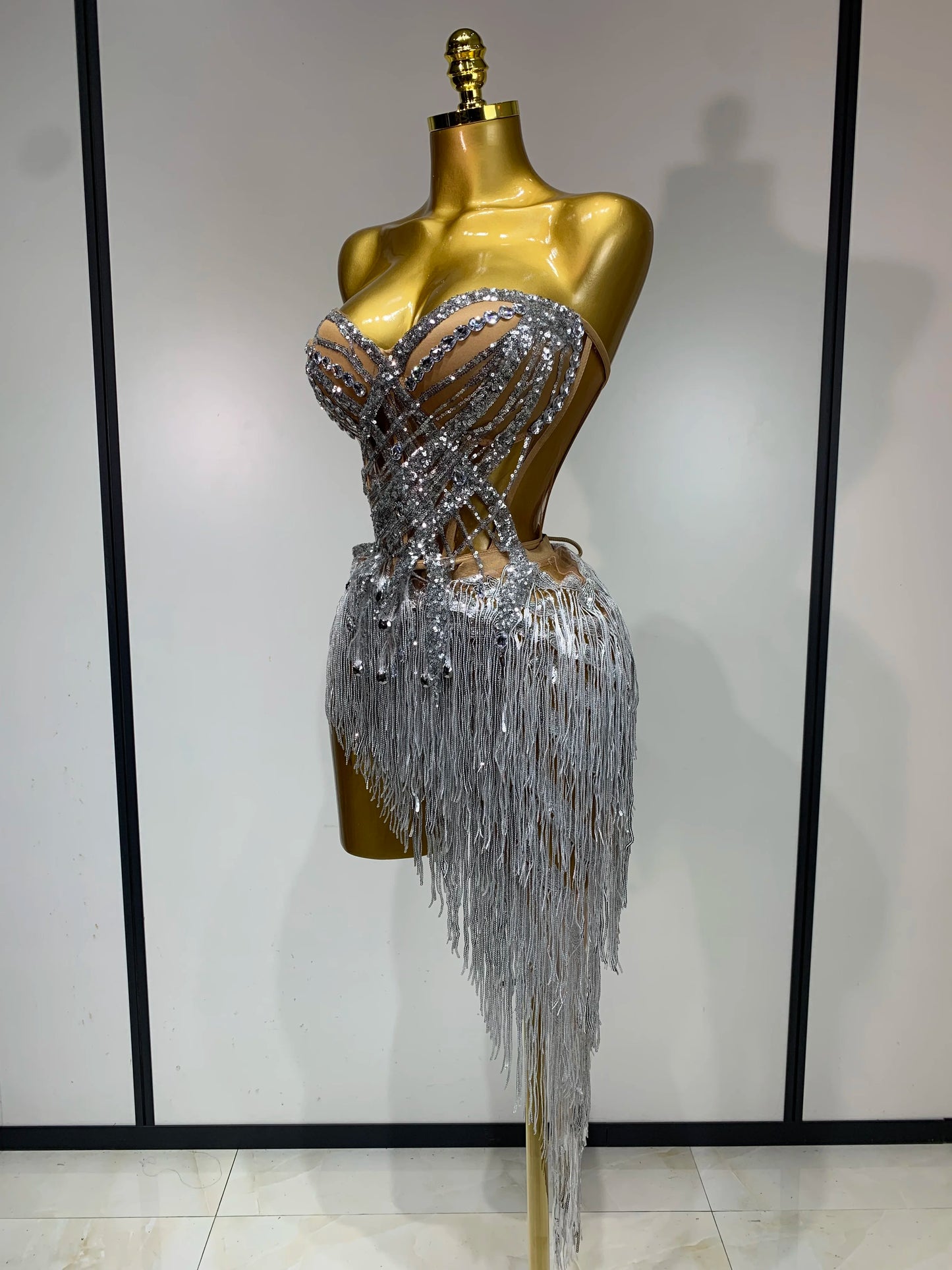 Sequins Side Tassel Mini Dress