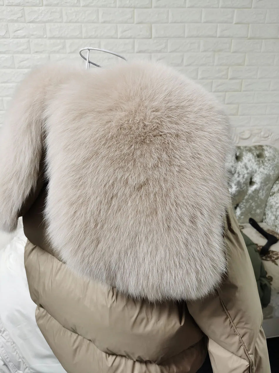 Losse Duck Down Real Fox Fur Collar Parka Puffer Coats