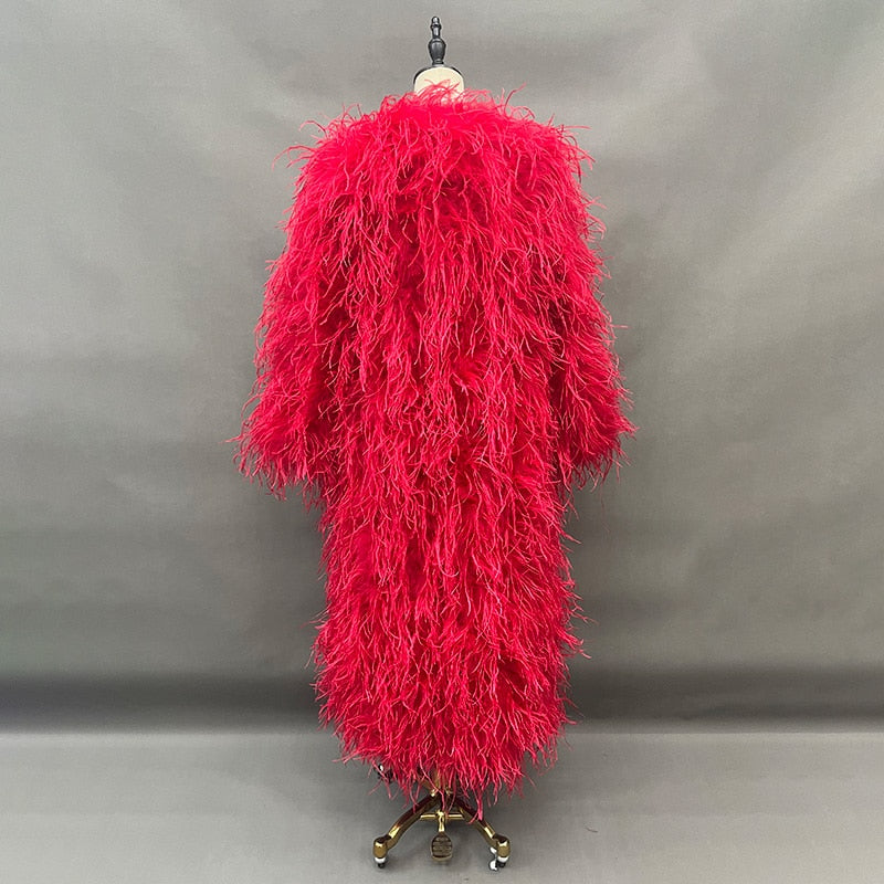 Fluffy Real Ostrich Feather X-Long Coats