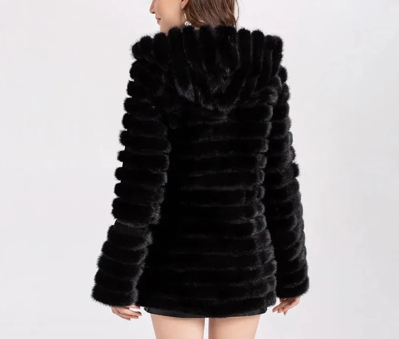 Knitted Natural Real Fur Mink Coats Hooded