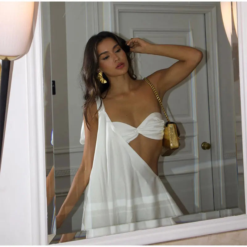 One Shoulder Hollow Out Strapless Mini Dresses
