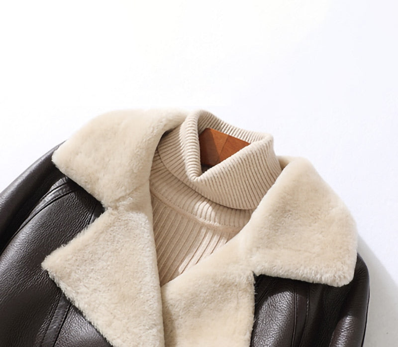 Genuine Leather Jackets Real Shearing Fur Lining