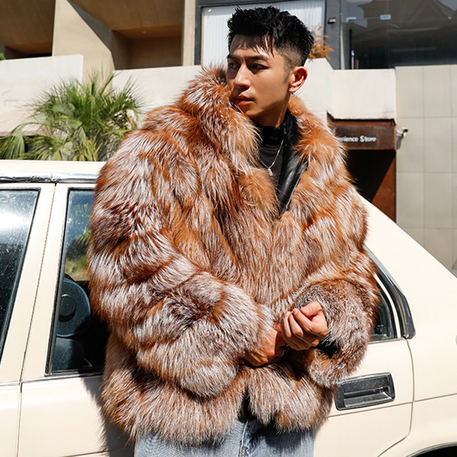 Pattern Hooded Real Fur Coats