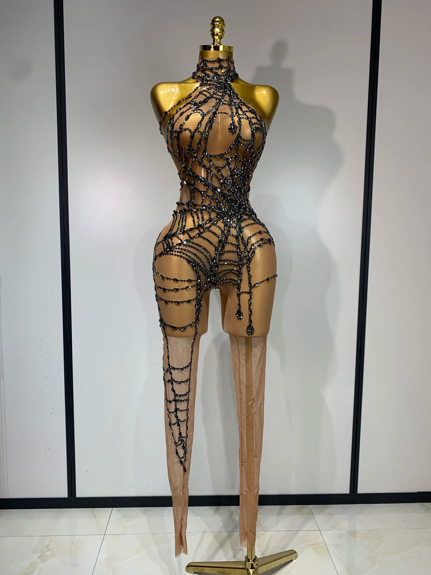 Rhinestone Web Mesh Jumpsuits