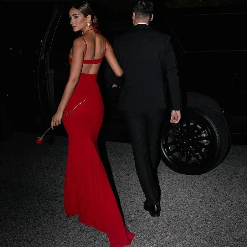 Hollow Shiny Heart Sling Long Dresses