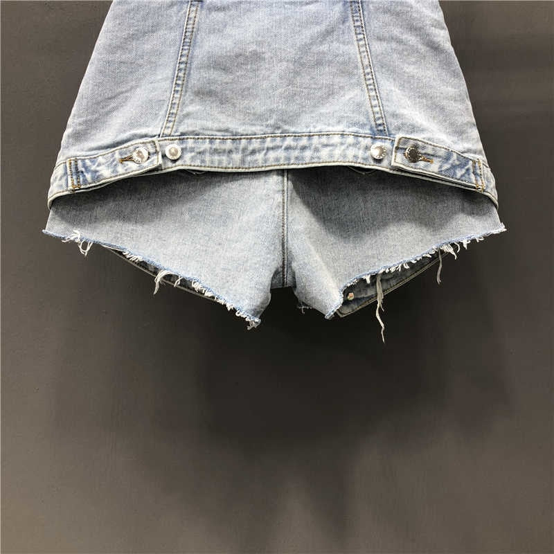 High Waist Open Button Skirt Denim Shorts