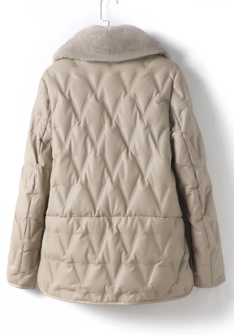 Leather Jackets Duck Down Real Mink Fur Collar