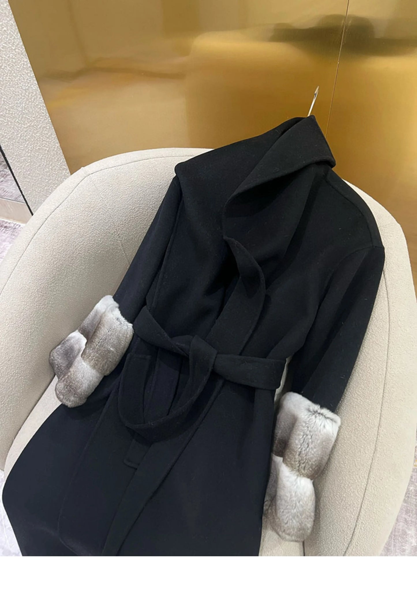 Long Cashmere Coats Real Fur Cuff